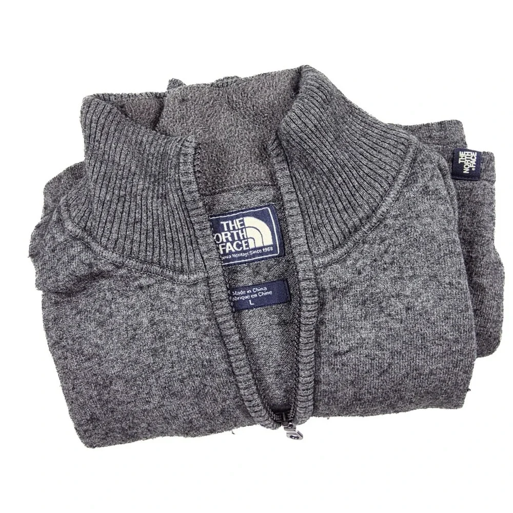 The North Face Gray Wool‎ Blend 1/4 Zip Mock Neck Sweater Men's Size L VTG